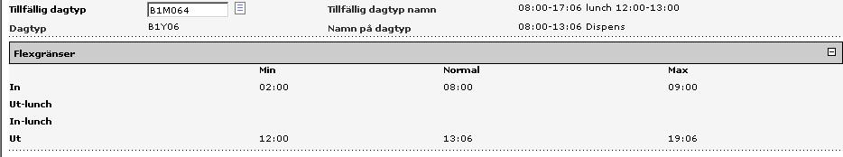 Ta reda på vad dagtypen heter genom att trycka på länken i raden Arbetstider den dag det gäller. Du får då upp denna bild.