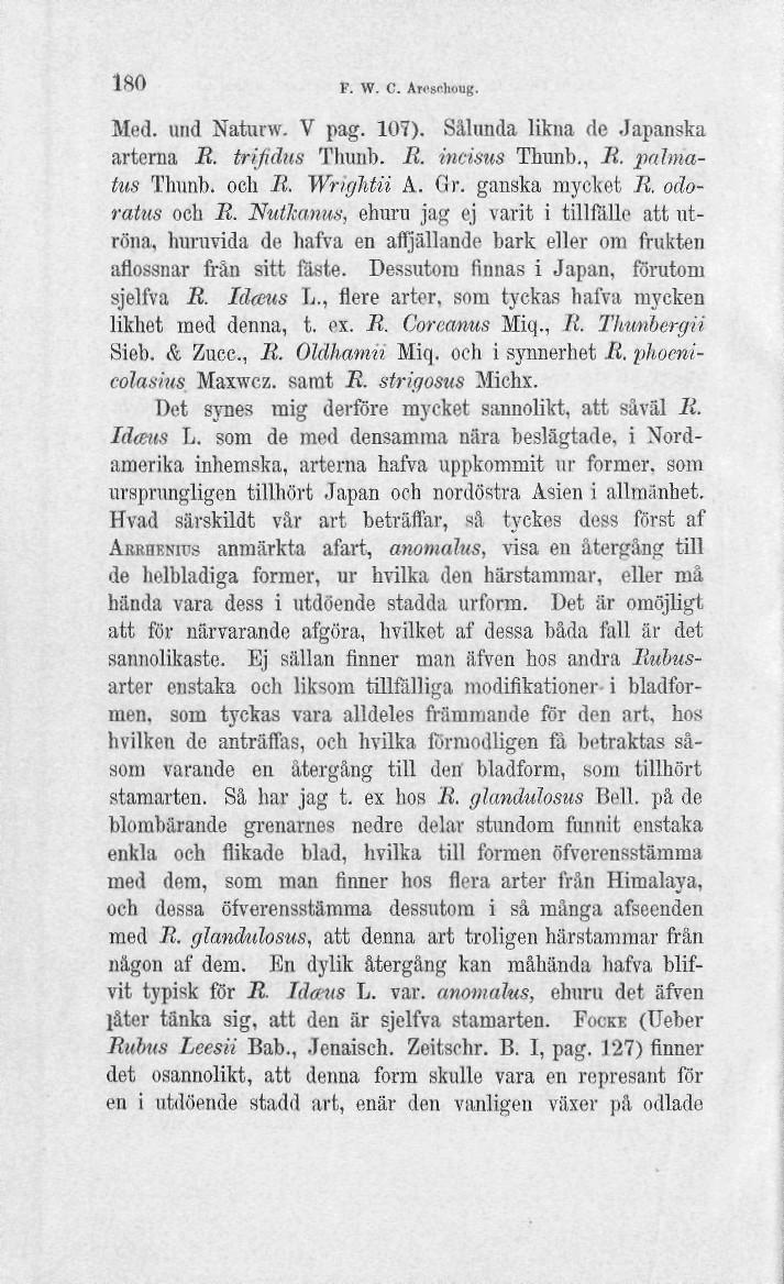 180 F. W. C. An-sftlioug. Med. imd Naturw. V pag. 107). Sålunda likna de Japanska arterna R. trifidus Thunl). R. incisus Thunb., R. palmatus Thunb. och R. Wr/gMii A. Gr. ganska mycket R.