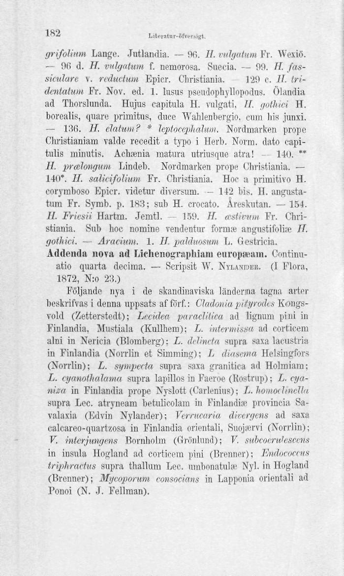 182 Lilprntur-öfwr-ii;l. grifouum Lange. Jutlandia. 9f>. IL vulgatum Fr. Wexiö. 9G d. //. vulgatum f. nemorosa. Suecia. 09. K fassiculare v. reductum Epicr. Christiania. 129 e. ff. (Hdcntalum Fr. Nov.