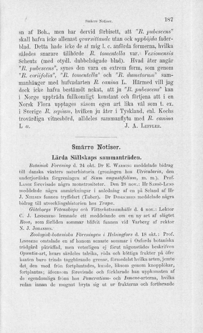 Bm&rre Notiser. 187 sn af Boh., men har dervid förbisett, att "11. pubescens"' skall hafva icke allenast qvarsittandc utan ock upphöjda faderblad. Detta hade icke de af mig 1. c.