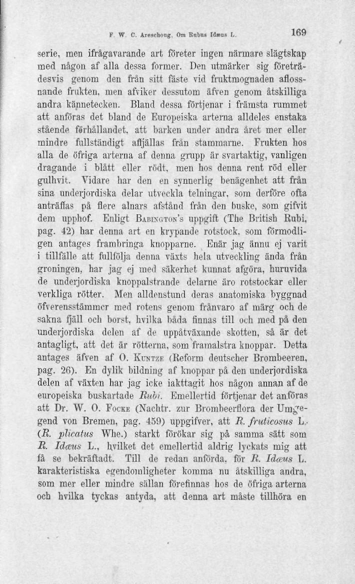 P W C. Areschoog, Om Bnbn» Urnas L. *«" serie, racn ifrågavarande art företer ingen närmare slägtskap med någon af alla dessa former.
