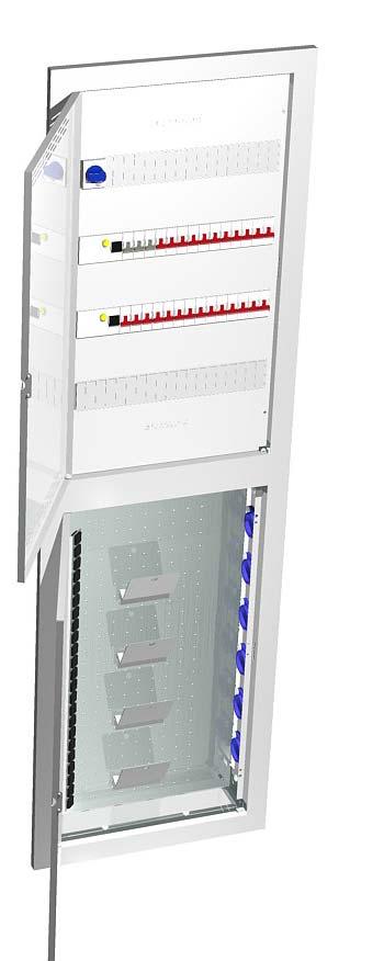 Infälld El- / Multimediacentral Hög MM-H4-18 El-/ Multimediacentral är en kapsling som ligger i tiden då data, tv och tele tar en allt större plats av installationsutrymmet.