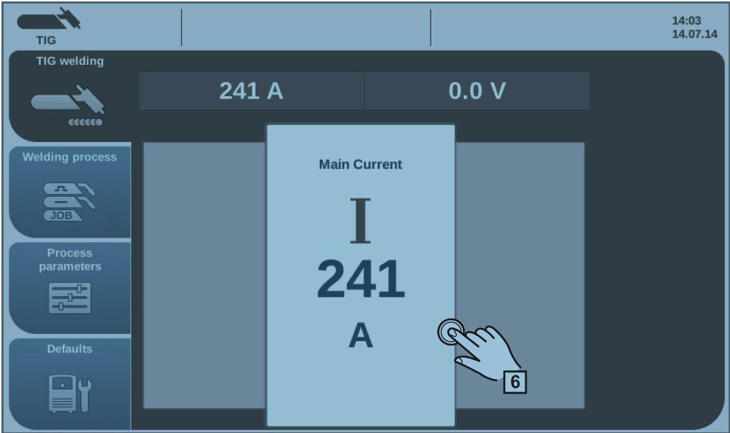 6 & 7. Välj och ställ in parameter med inställningsratten. OBS! Parametrar som ställts in på en systemkomponent, t.ex.