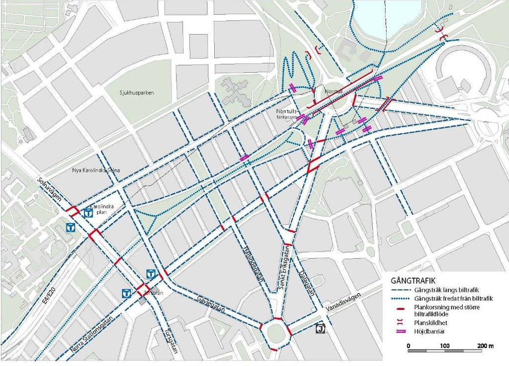 11 (18) S-Dp 2009-02013-54 Gator och trafik Platsen för den nya stadsdelen utgör idag ett av Sveriges mest trafikerade vägområden.