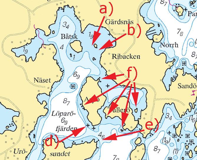 9 Nr 409 Inför stenar e) Ändra strandlinje f) Bsp Stockholm N 2009/s22, Stockholm N 2011/s22 Sweden. Northern Baltic. Stockholm archipelago. SW Furusund. Löparöfjärden. Shoal and coast line.