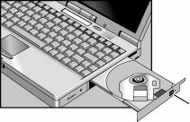 Använd OmniBook tilläggsmoduler %RZÇRHGHIRLIXIR Använd cd-enheten Du kan installera cd-enheten i facket för tilläggsmoduler.