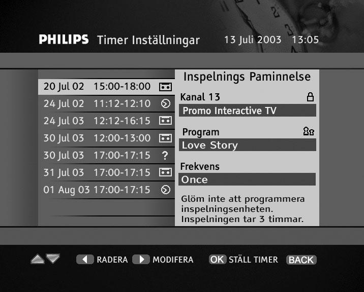 Timer för tittande, meddelandefönster 6.9.