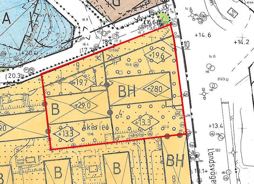 Utdrag ur gällande detaljplan (C226) med aktuellt planområde markerat.