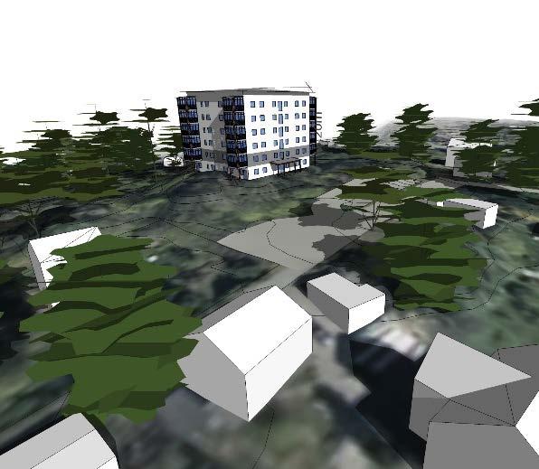 1. Flerfamiljshus i form av ett punkthus med utvändiga mått om cirka 21m x 18 m, vilket motsvarar cirka 380 m² i bruttoarea.