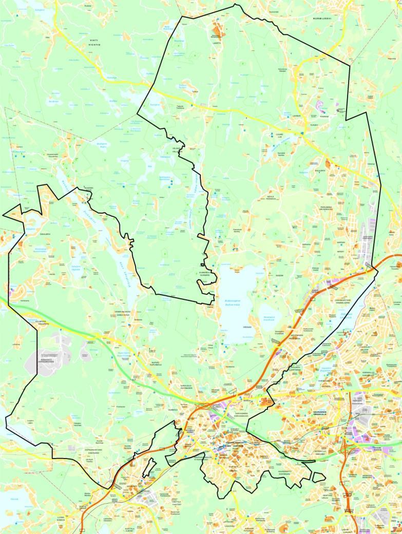 4 (20) 1. Grundläggande uppgifter om planläggningsprojektet Läge Planområdets areal är 169 km², vilket är över 30 procent av Esbos hela areal och över 50 procent av Esbos markareal.