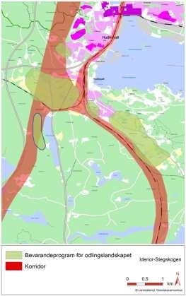 Områdena Centrala Njutånger, Nedre Nianån och Centrala Enångersbygden inom utredningskorridoren för Ostkustbanan, som ingår i Länsstyrelsens bevarandeprogram för odlingslandskapet. Figur 7.9.1-2.