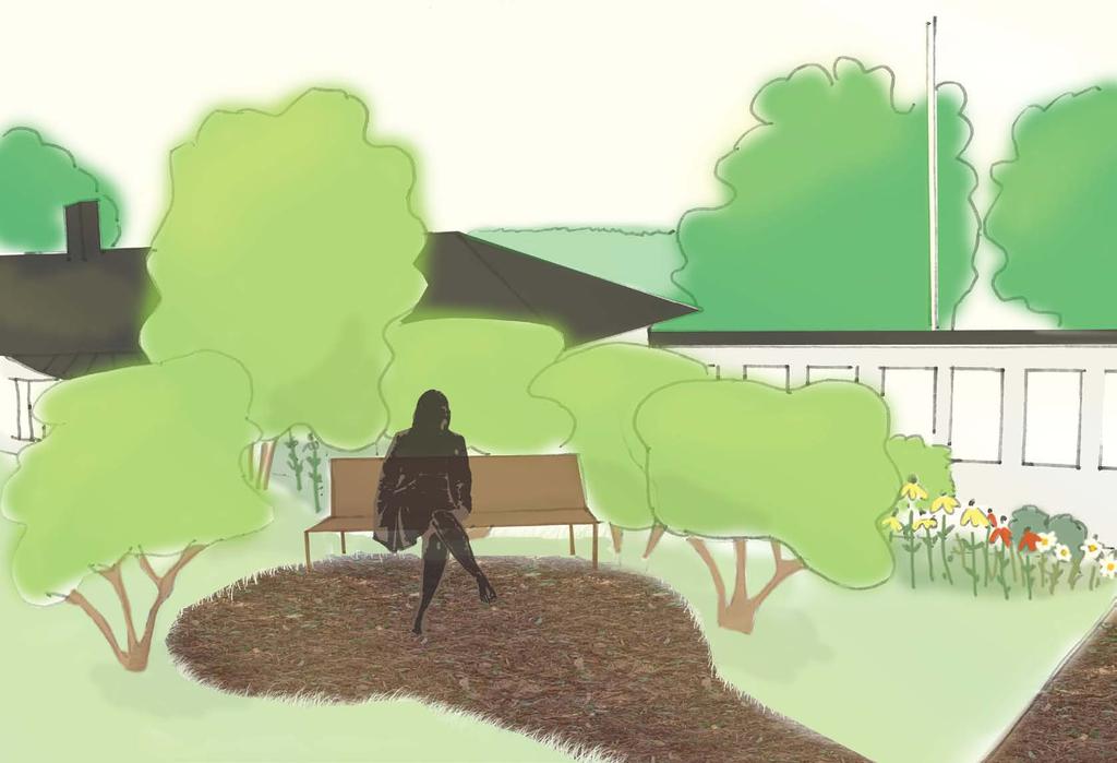 Föreslagna förändringar Vid den första privata platsen, som ligger längst söderut bredvid en befintlig buske, planteras ytterligare buskar för att ge skydd i ryggen och avskärma från den sociala
