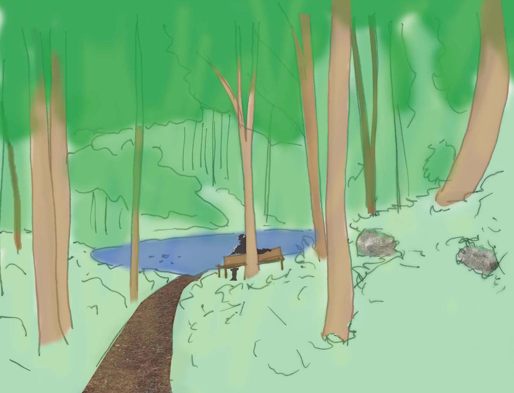 Skogen och Tjärnen Skogen och tjärnen med jaktstugan får behålla sin befintliga karaktär. Här kommer man verkligen iväg från kraven, omsluts av naturen och det är en mycket vildare karaktär.