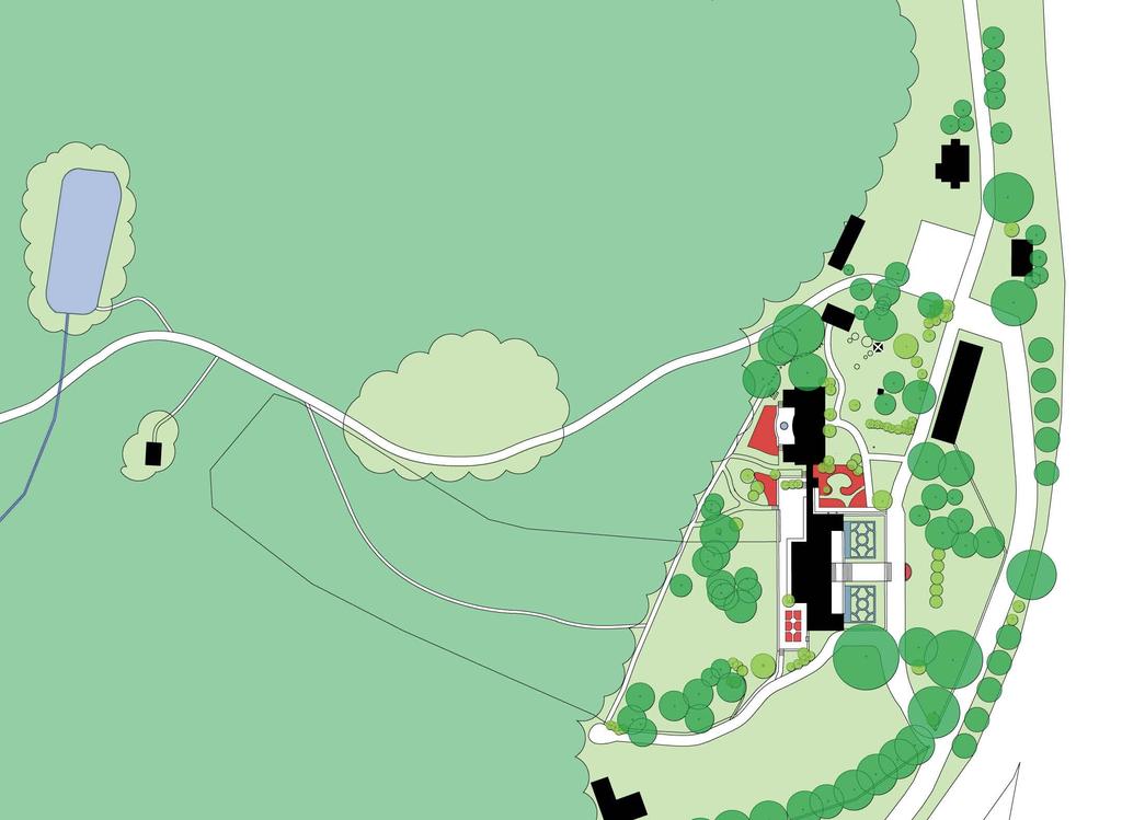 Trädgården som helhet Detta var alla olika platser som skapats i och med den nya designen av Lilleskogs utemiljö. Till höger syns en översikt över den nya designen.