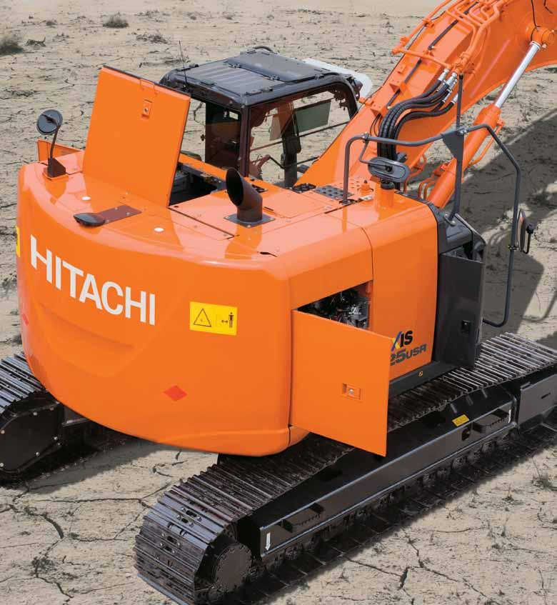 ZX225USR-5 UNDERHÅLL Hitachi har utvecklat sin nya serie av ZAXIS grävmaskiner för enkel åtkomst av rutinmässigt underhåll och service.
