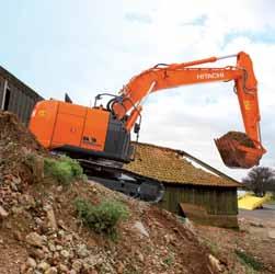 ZAXIS 225USR har utrustats med ett partikelfilter för att fånga in föroreningar i avgaserna som automatiskt bränns av tack vare en oxidation i katalysatorn och styrning av avgastemperaturen.