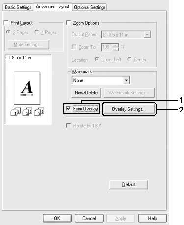 2. När filen kan sparas som en överlagring väljer du Print (Skriv ut) eller Print Setup (Utskriftsinställning) på menyn File (Arkiv) i programmet och klickar sedan på Printer (Skrivare), Setup