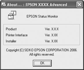 Information om EPSON Status Monitor Du kan hämta information om EPSON Status Monitor, t.ex. produktversioner eller gränssnittsinformation.