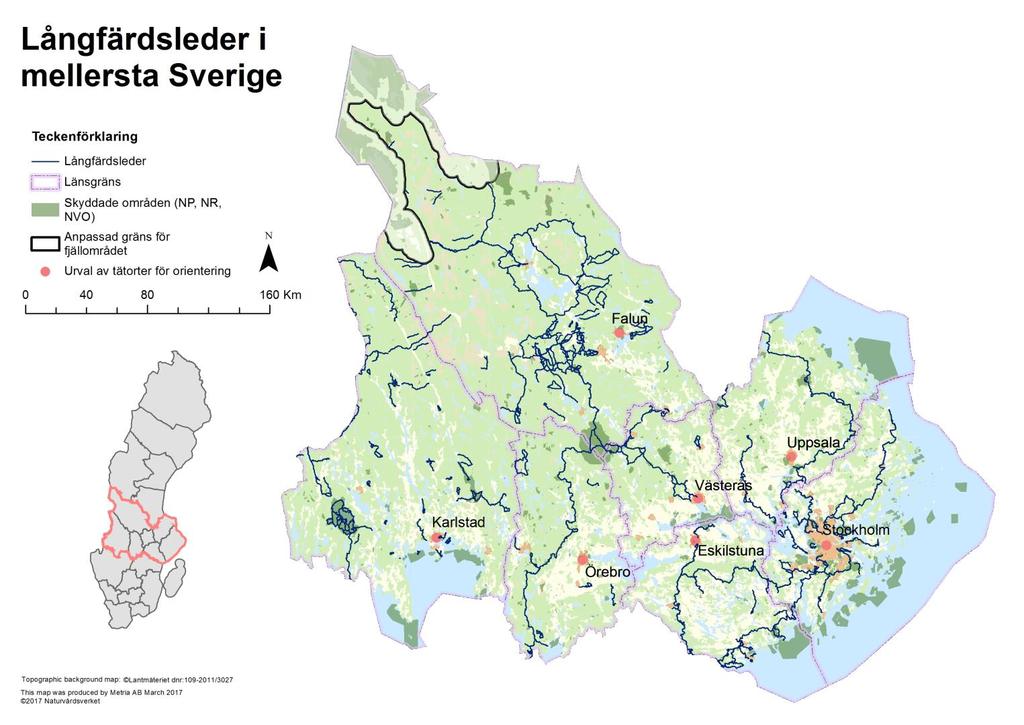 Karta 3. Långfärdsledernas* utbredning nedom fjällområdet** i mellersta Sverige.