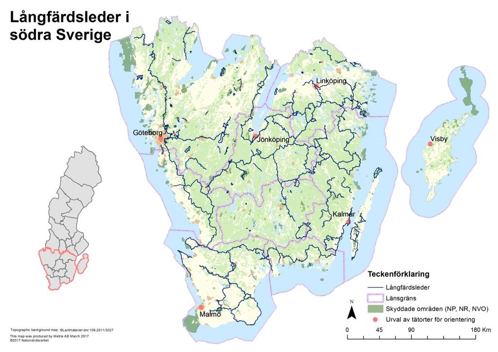Karta 4. Långfärdsledernas* utbredning nedom fjällområdet** i södra Sverige.