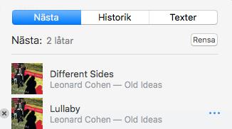 SPELA UPP LÅTAR Om du vill spela upp en låt i itunes-biblioteket dubbelklickar du på den eller markerar låten och klickar på uppspelningsknappen (eller använder Touch Bar).