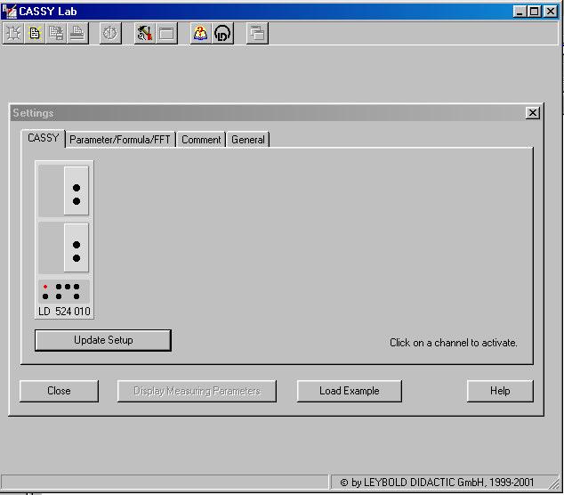 Kalibrering I ramen Settings som visas vid start utförs kalibrering och inställningar som rör datainsamlingen.