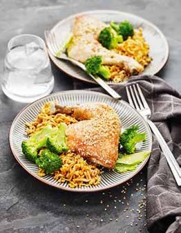 Kycklingklubba med nudlar och broccoli cirka 40 min e Näringsinnehåll/portion: Energi: 1889 kj/ 451 kcal. Protein 39,6 g. Fett 12,4 g. Kolhydrater 42,7 g.
