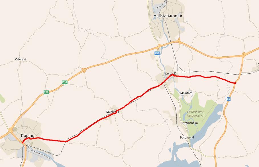 intill vägen. På grund av det stora antalet olyckor på vägsträckningen E18 Köping Västjädra används omledningsvägen i dagsläget frekvent.