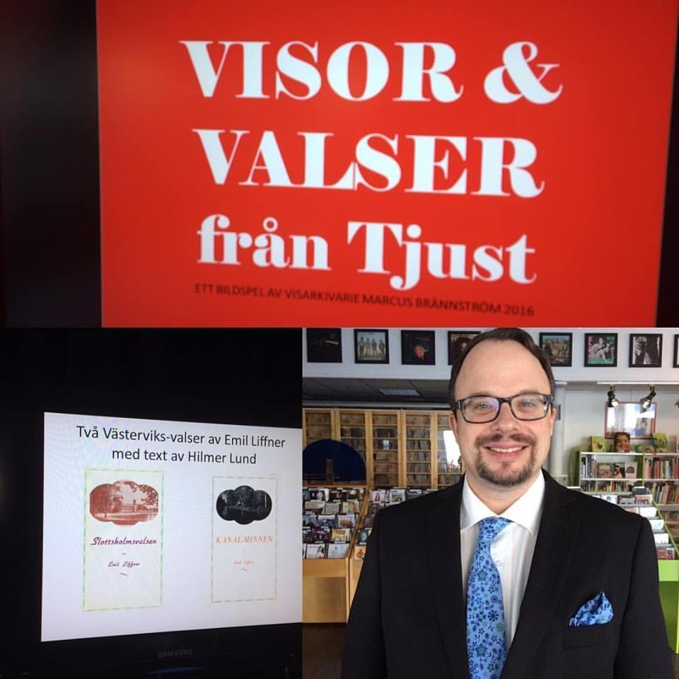 Ett bildcollage från Arkivens dag i Västerviks musikbibliotek & visarkiv med visarkivarie