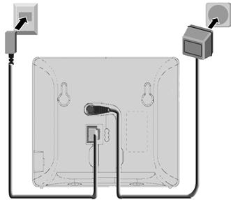 Komma igång Ansluta basstationen till det fasta nätet och elnätet Anslut först telefonkontakten och sedan nätadaptern enligt bilden nedan.