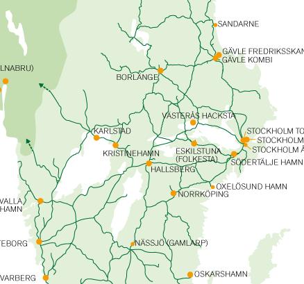 Nytt hubbsystem Kapacitet 80-86 Teu per tåg 230 Avskilda vagnar GÄVLE FREDRIKSSKANS 3 TÅG/ VECKA Driftsäkerhet Vagnverkstad i Eskilstuna Lokverkstad i Eskilstuna ESKILSTUNA FOLKESTA STOCKHOLM