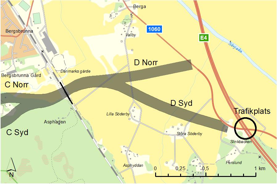 Reservatet ansluter till väg 1060 som breddas och som ansluts till E4:an med en trafikplats.