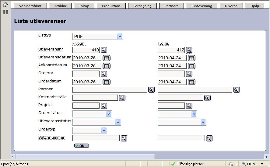 Senast uppdaterat: 15-05-06 Exder Coop ESAP 20.1 v1.5 Sida 34 av 45 Detta görs genom att ni väljer Listtyp PDF och sedan gör ett urval av de utleveranser ni vill ha följesedlar utskrivna för. 4.8.
