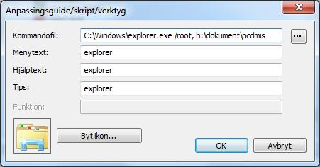 Koppla externa program till en knapp Om du vill starta utforskaren i en särkskild katalog Ange först sökvägen till utforskaren Lägg till