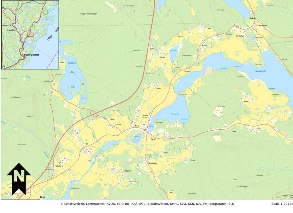 5 Medeltida spår Mitt i socknen ligger Nora kyrka. Den uppfördes år 1806 och ersatte en medeltidskyrka från 1200- talet som med största sannolikhet låg på samma plats.