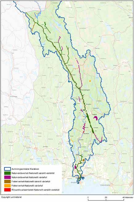 DEL 1 Figur 5. Nationellt särskilt värdefulla respektive nationellt naturmiljöer, kulturmiljöer och fisk/ fiskemiljöer inom Klarälvens avrinningsområde.