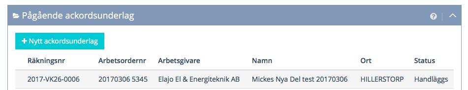 Om montören loggar in på sitt konto i ackordswebben kommer han att se ackordsunderlaget på sin startsida.