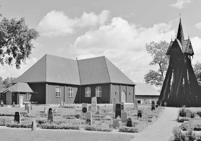 Fig 34. Jonsbergs kyrka byggdes 1726 av timmer, som sedan panelades.