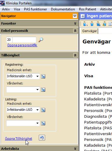 Tillhörighet, Registrering och Listning I Klinik portal måste man ange vilken medicinsk enhet