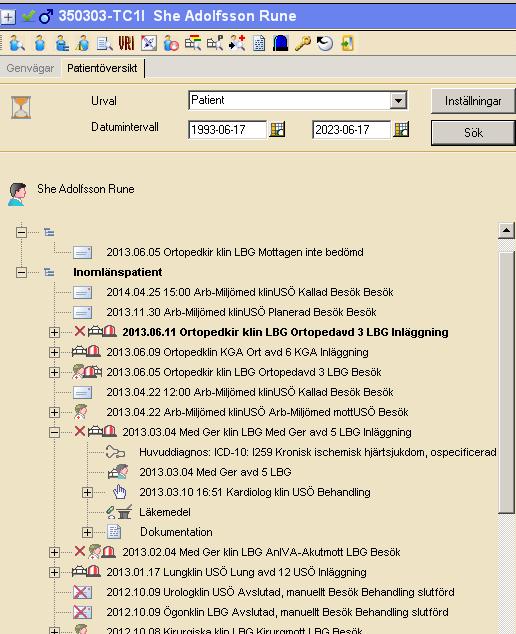 Patientöversikten Har patienten varit aktuell på sjukhuset tidigare? Titta på patientöversikten (F7) i Klinisk portal.