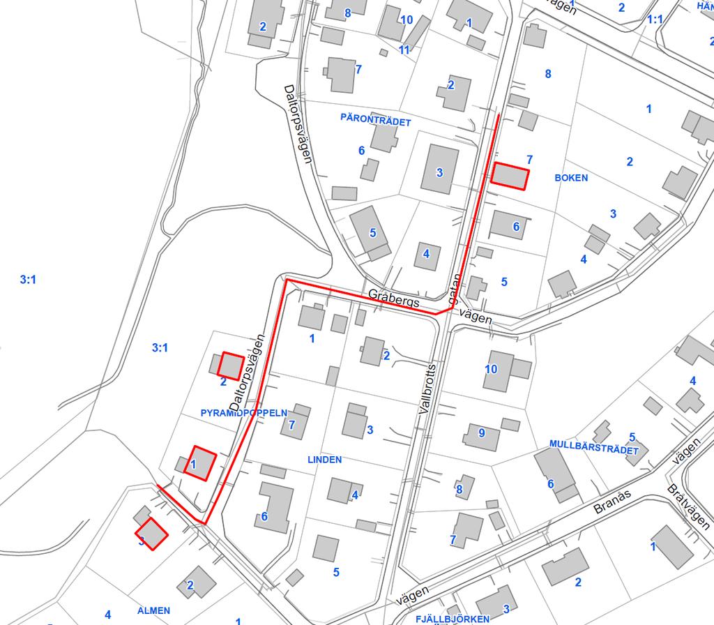 2.6 Fastigheterna Pyramidpoppeln 1 och 2, samt Almen 3 och Boken 7 Figur 11 Ledningssträcka 6 i Strömslund södra