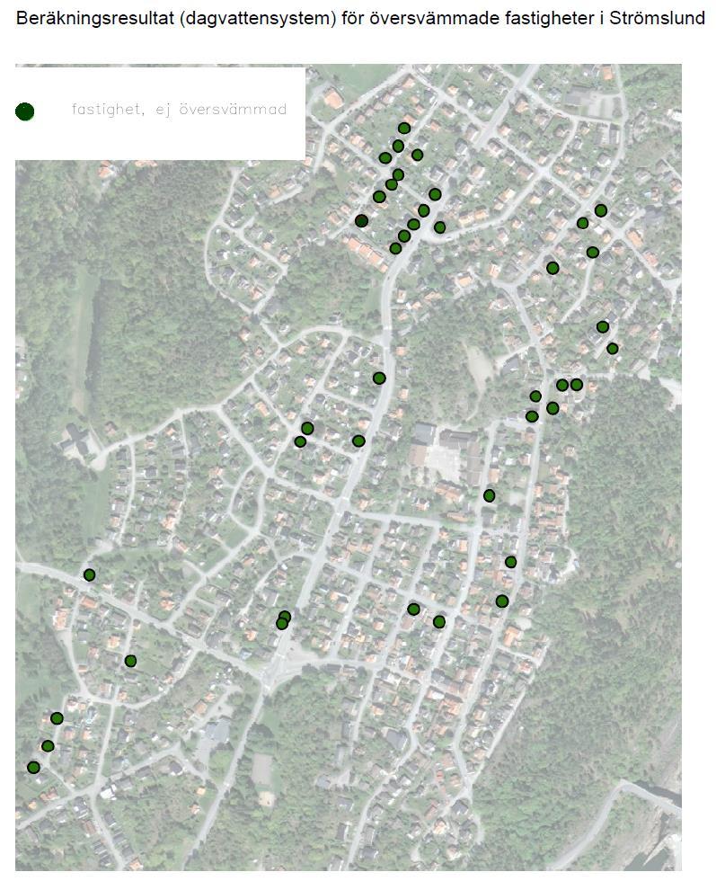 Figur 15 beräkningsresultat (dagvattensystem) för drabbade fastigheter i Strömslund
