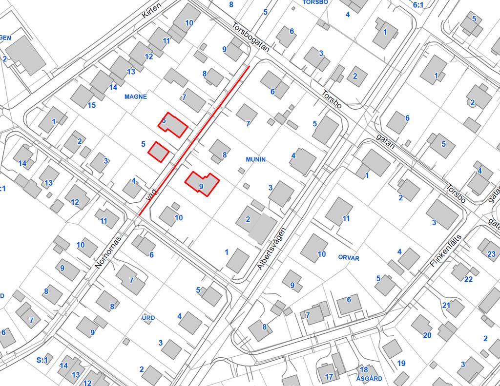 2.2 Fastigheterna Magne 5 och 6, samt Munin 9 Figur 3 Ledningssträcka 2 i Strömslund (röd sträcka