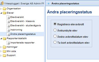 Under fliken allmän info kan du ändra startdatum på eleven om det är överlappande placering. För att sätta avbrottsdatum.