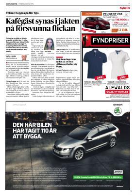 Kafégäst synas i jakten på försvunna flickan Polisen hoppas på fler tips. Dagens Nyheter. Publicerat i print 2015-06-10. Stefan Lisinski. - stefan.lisinski@dn.se. Sektion: Nyheter. Sida: 11. Del: 1.