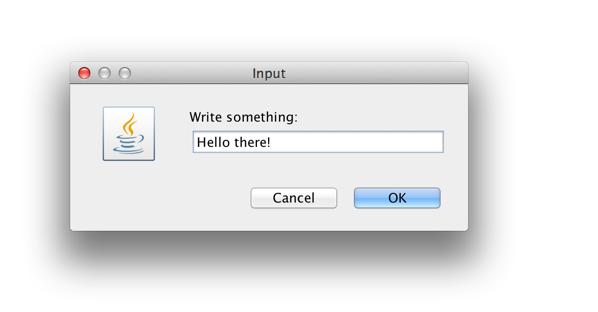 En InputDialog Vi har ju sätt lite grafiska gränssnitt (dvs GUI) redan, t.ex. public class Demo0 { public static void main(string[] args) { String ans = JOptionPane.