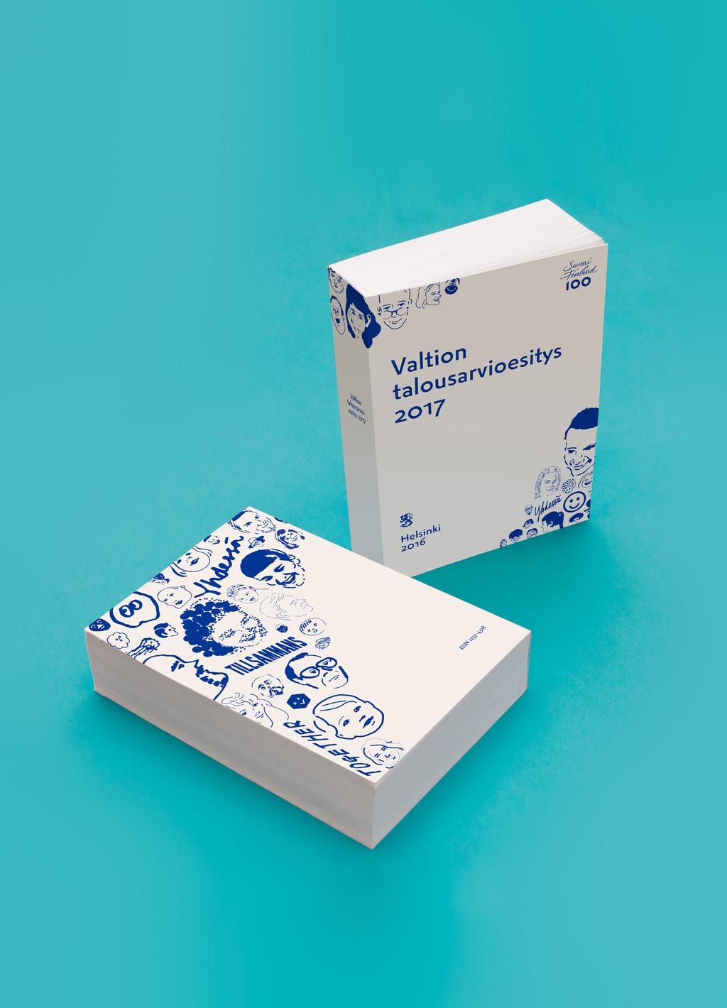 3. Vem kan ordna en insamling? Bildkonceptet Finlands ansikten utnyttjas som pärmbildsdesign på statens budgetförslag för 2017.