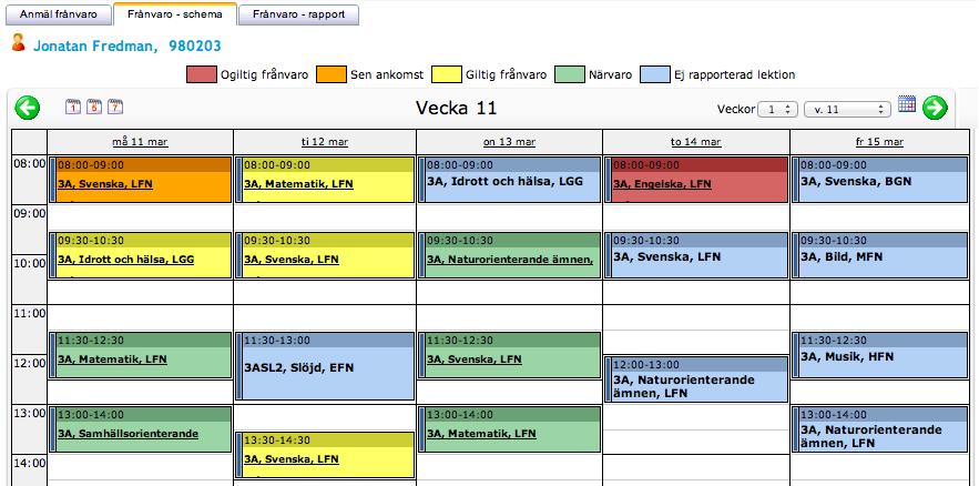 Sida 8 (10) III. Följ upp enskild elevs frånvaro MENY: Frånvaro Mina elever i vänstermenyn Under rubriken Mina elever ser du de klasser och grupper du undervisar. Under mapparna hittar du dina elever.