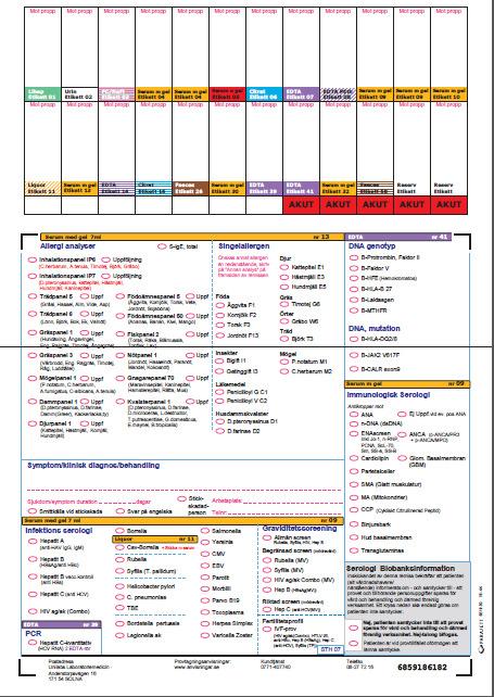 Den stora förändringen är att analyserna Reumafaktor (RF), LD, Kobalaminer(B12)samt Folat kommer fr om 23/11 att analyseras på serum och inte som nu på plasma.