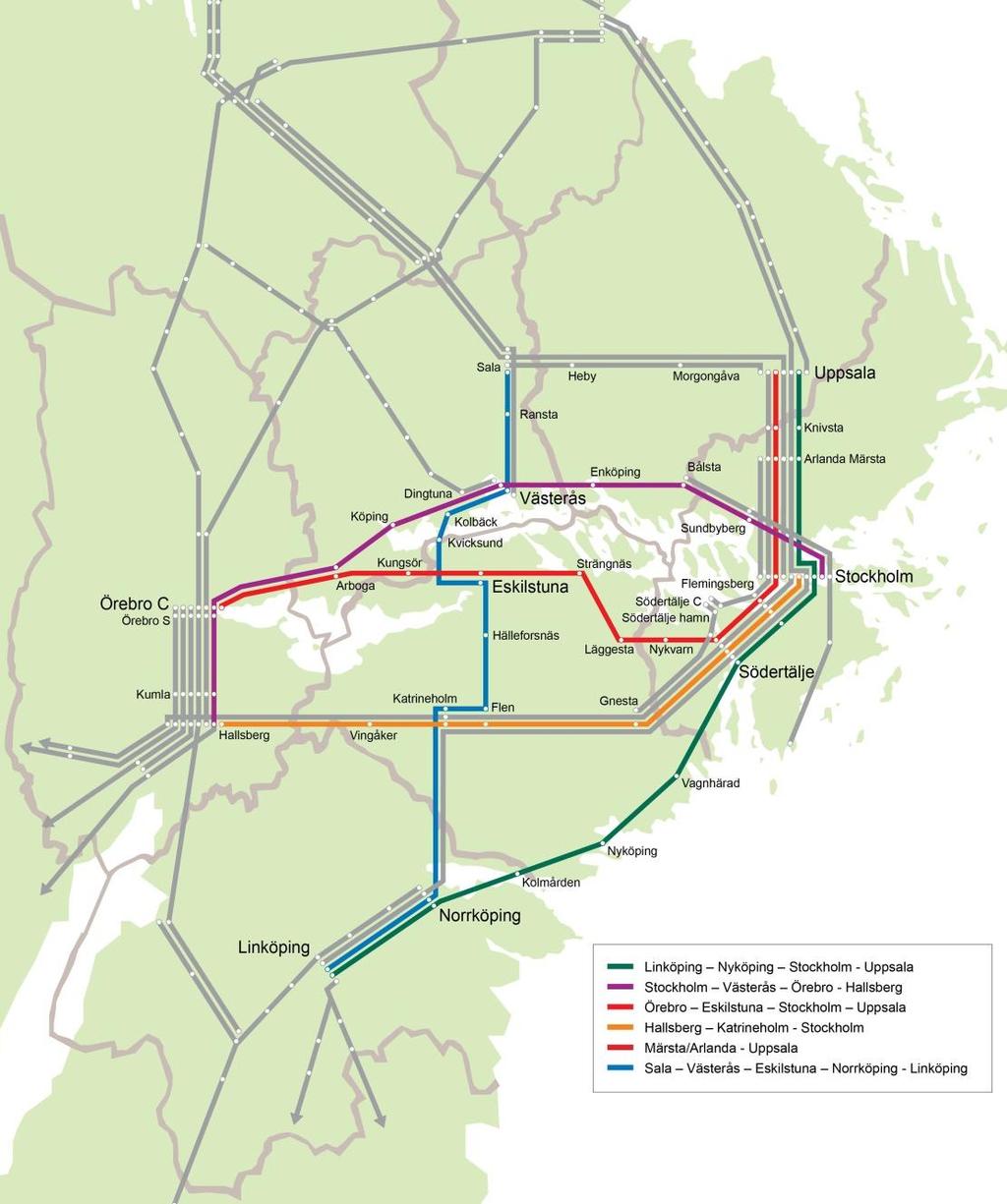 Trafikförsörjningsprogram 2016, beslutshandling Figur 8: Linjer i storregionalt stomnät såsom det beskrivs i den avsiktsförklaring som ingick mellan berörda län i november 2012.